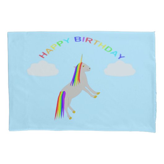 Fantasy Birthday Unicorn Rainbow en Clouds Kussensloop (Voorkant)