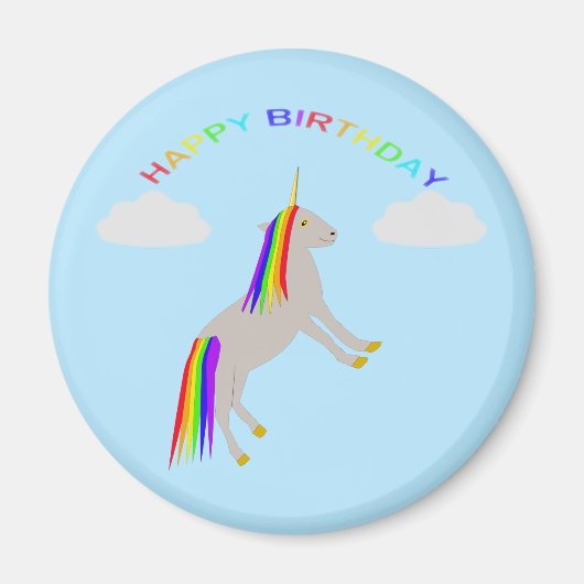Fantasy Birthday Unicorn Rainbow en Clouds Magneet (Voorkant)