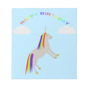 Fantasy Birthday Unicorn Rainbow en Clouds Notitieblok