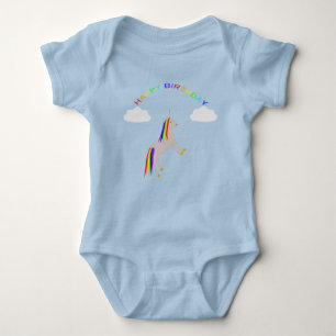 Fantasy Birthday Unicorn Rainbow en Clouds Romper