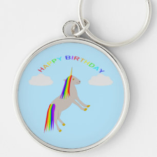 Fantasy Birthday Unicorn Rainbow en Clouds Sleutelhanger