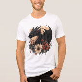 Fantasy Black Dragon & Floral Art T-shirt (Voorkant)