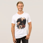 Fantasy Black Dragon & Floral Art T-shirt (Voorkant volledig)