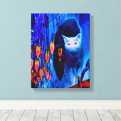 Fantasy Blauw Siamese Kat Abstracte Dierenkunst Canvas Afdruk (Insitu (Houten vloer))