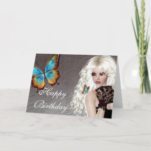 Fantasy Blonde met Butterfly Birthday Kaart