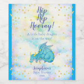 Fantasy Blue Boys Dragon Baby shower Wijn Etiket (Enkel label)