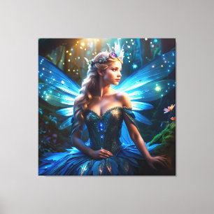 Fantasy Blue Dragonfly Fairy Prinses Canvas Afdruk