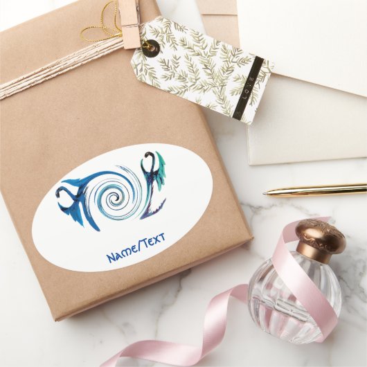 Fantasy Blue Dragons - Mystical Custom Ovale Sticker (Geschenken)