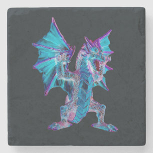 Fantasy Blue Fire Dragon Stenen Onderzetter