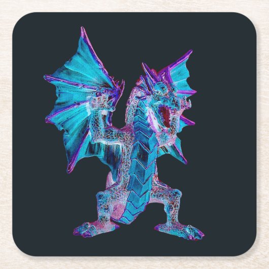 Fantasy Blue Fire Dragon Vierkante Kartonnen Onderzetter (Voorkant)