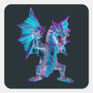 Fantasy Blue Fire Dragon Vierkante Sticker