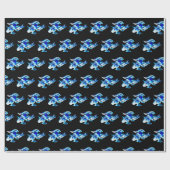 Fantasy Blue Frost Dragon Wrapping Paper Zwart Cadeaupapier (Vlak)