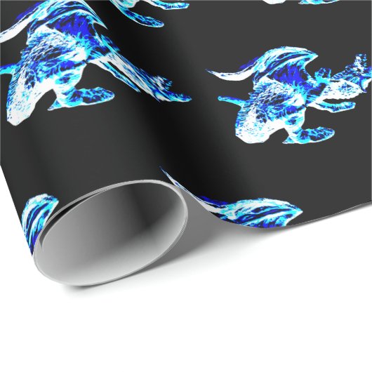 Fantasy Blue Frost Dragon Wrapping Paper Zwart Cadeaupapier (Rol Hoek)