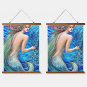 Fantasy Blue Mermaid Ocean Waves Art Hangend Wandkleed (Dubbel)
