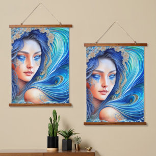 Fantasy Blue Ocean Wave Goddess Abstracte Art Hangend Wandkleed