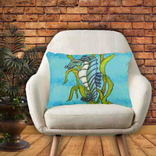 Fantasy Blue Zee Dragon Seahorse Seaweed Accent Kussen