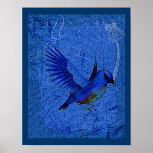 Fantasy Bluebird on Blue Natuur Art Poster (Voorkant)