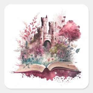 Fantasy Boek Liefhebber Ontwerp Vierkante Sticker