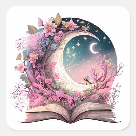 Fantasy Boek Lover Design Vierkante Sticker (Voorkant)
