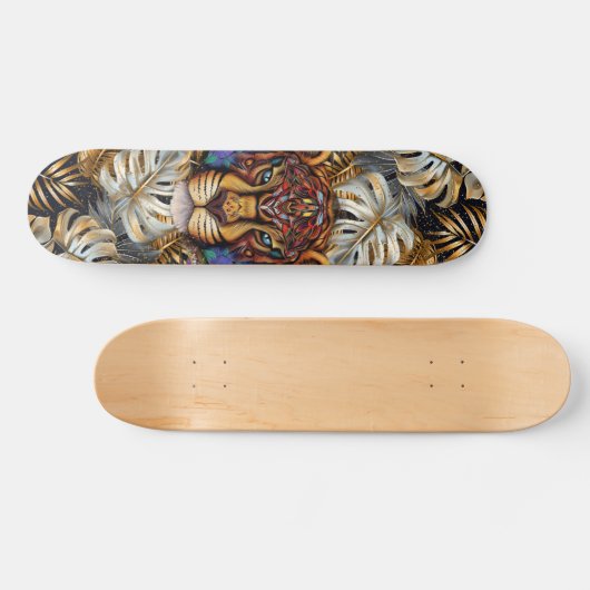 Fantasy Boho Jungle Tiger Head Mixed Media  Skateboard (Horizontaal)