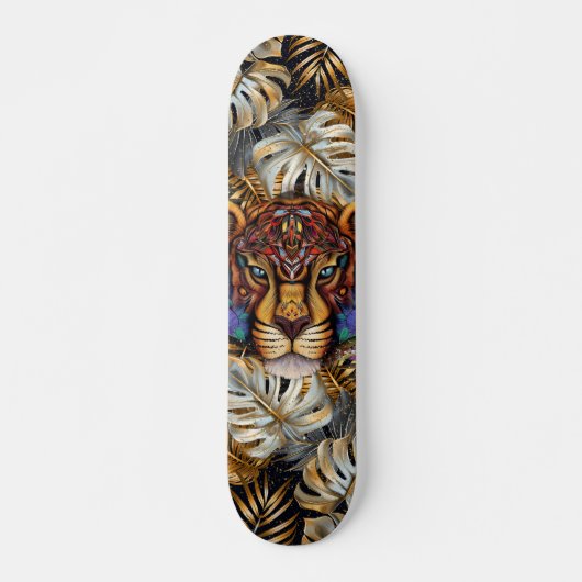 Fantasy Boho Jungle Tiger Head Mixed Media  Skateboard (Voorkant)