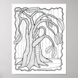 Fantasy Bos Boom Bead Border Kleurplaat Pagina Kun Poster
