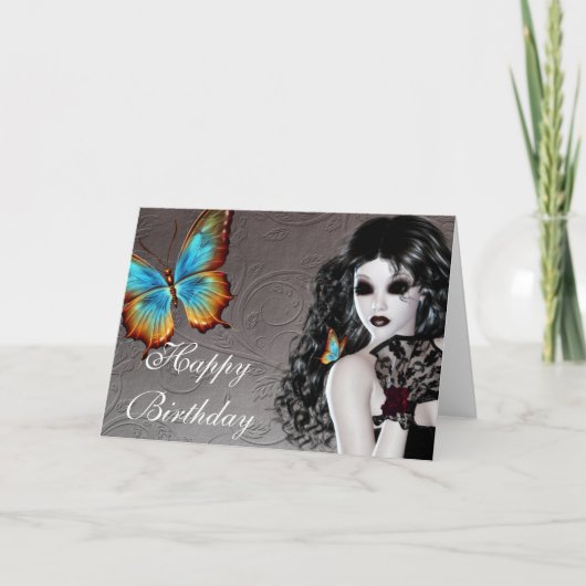 Fantasy Butterfly Gothic Woman Birthday Kaart (Voorkant)