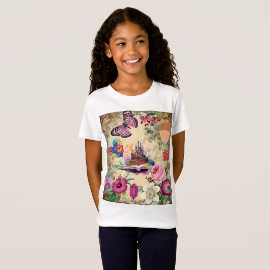 Fantasy Castle Butterfly Leuk Schattige ontwerp T-shirt (Voorkant volledig)