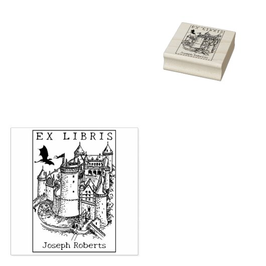 Fantasy Castle Dragon, ex libris boek Rubberstempel (Gestempeld)