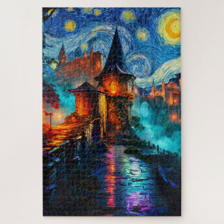 Fantasy Castle Starry Night Magical Painting Legpuzzel