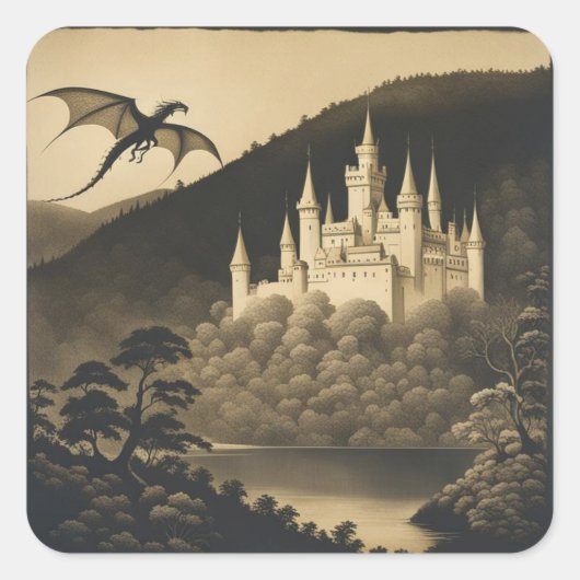 Fantasy Castle Vierkante Sticker (Voorkant)