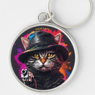 Fantasy Cat Gangster Pistool Sleutelhanger