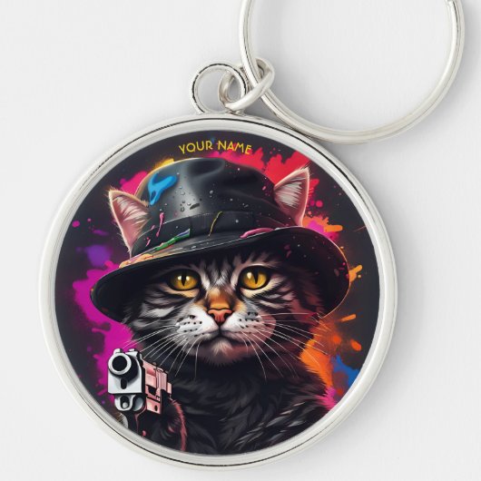 Fantasy Cat Gangster Pistool Sleutelhanger (Voorkant)
