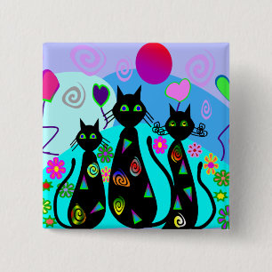 "Fantasy Cats of Summer" Vierkante Button 5,1 Cm