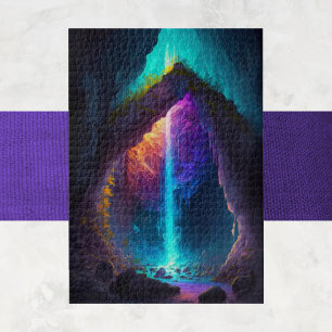 Fantasy Cave Waterfall AI Gegenereerd Legpuzzel