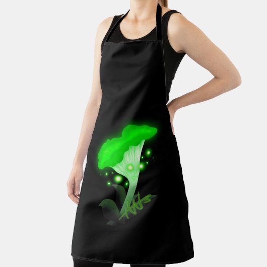 Fantasy Chanterelle Gloeiende Groene Paddestoel Zw Schort (Insitu)