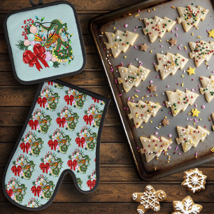 Fantasy Chinese Draak Kerst Krans Fantasie Ovenwant & Pannenlap Set