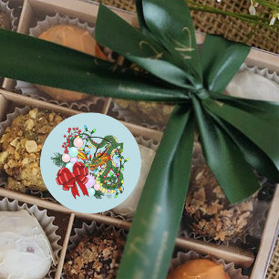 Fantasy Chinese Draak Kerst Krans Fantasie Ronde Sticker
