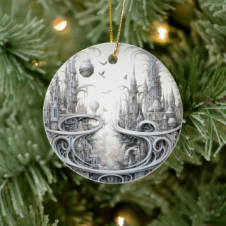 Fantasy City Glas in lood Keramische Boomdecoratie Keramisch Ornament