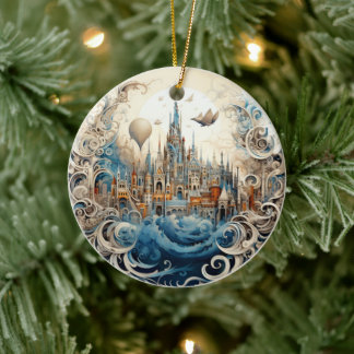 Fantasy City Glas in lood Keramische Boomdecoratie Keramisch Ornament