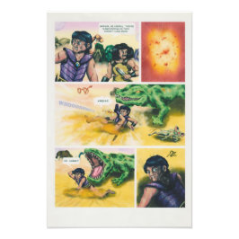 Fantasy Comic krijgers vechten reptielachtige mons Foto Afdruk