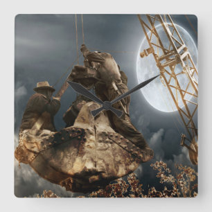 Fantasy Crane Operator Mannen in Bucket Trust Nigh Vierkante Klok