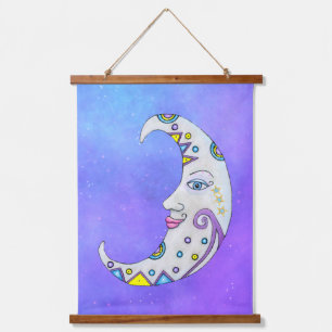 Fantasy Crescent Moon Abstracte kleurrijke vormen  Hangend Wandkleed
