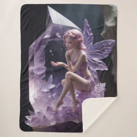 Fantasy Crystals Amethyst Fairy Sherpa Deken (Voorkant)