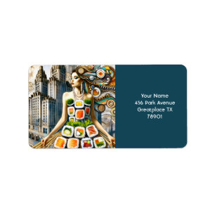 Fantasy Cute Abstracte Sushi Jurk Etiket