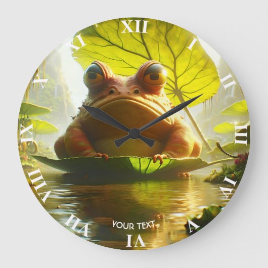 Fantasy Cute Angry Frog Leaf Grote Klok (Voorkant)