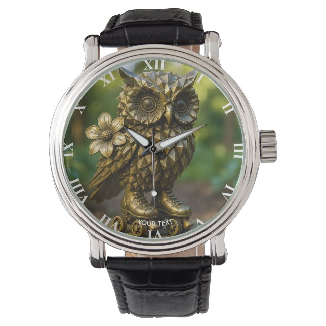 Fantasy Cute Brass Owl Skates Horloge (Voorkant)