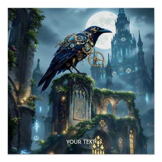 Fantasy Cute Clockwork Raven Cathedral Perfect Poster (Voorkant)