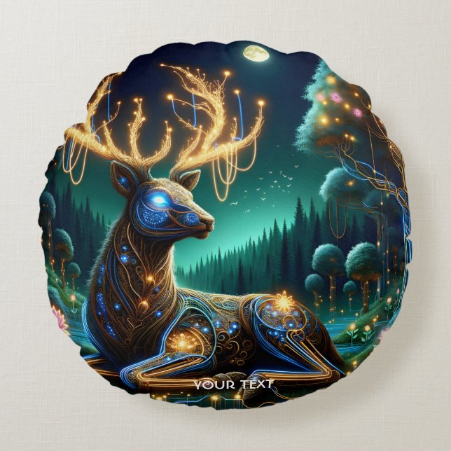 Fantasy Cute Cyber Hertenbos Rond Kussen (Voorkant)