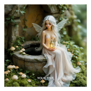 Fantasy Cute Girl Paddenstoelen Lantaarn Perfect Poster